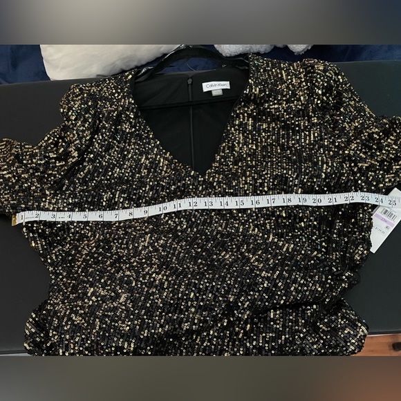 NWT Calvin Klein Sequins Ruched Asymmetrical Gold & Black Size 22W - Picture 7 of 14